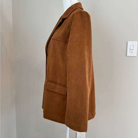 Faux Suede Brown Lapel Collar Button Up Oversized Jacket Blazer Small - Picture 7 of 14